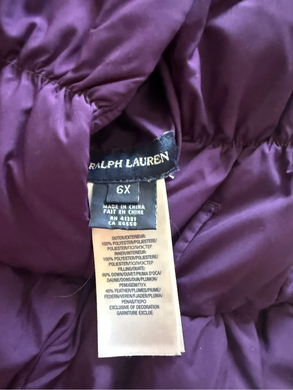 Ralph Lauren Girls Puffy Purple Quilted Vest - Sleeveless Winter Layer